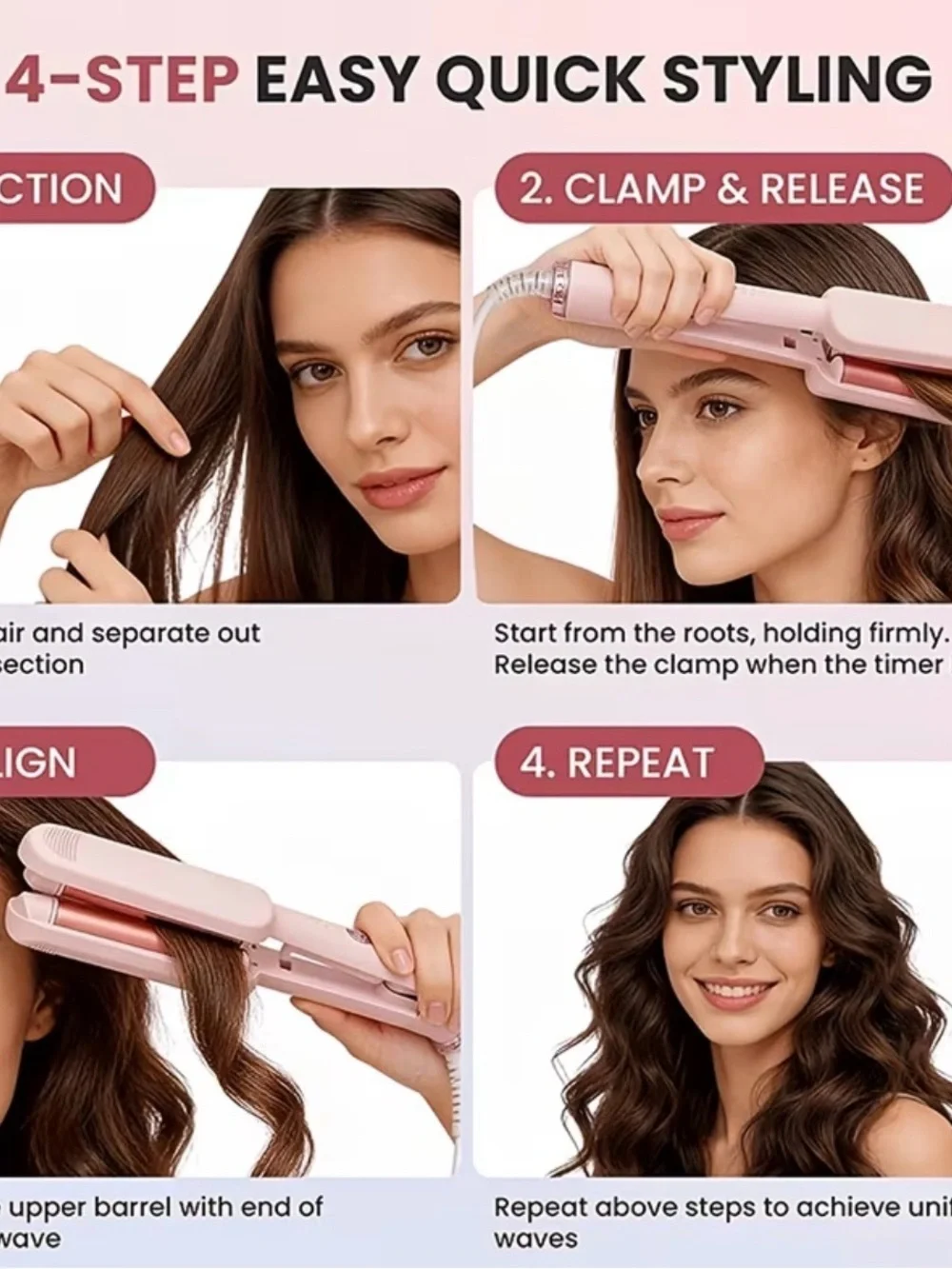 Pink Wave Hair Crimper and Waver Tool - Women Hair